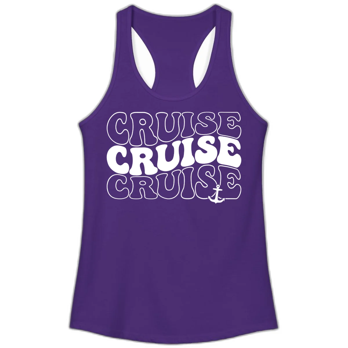 Cruise Cruise Cruise Anchor Design Ladies Tank in Solid Purple Rush