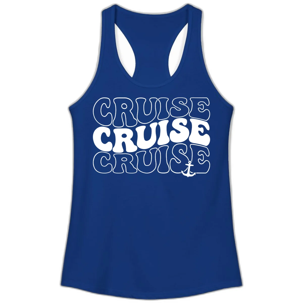Cruise Cruise Cruise Anchor Design Ladies Tank in Solid Royal