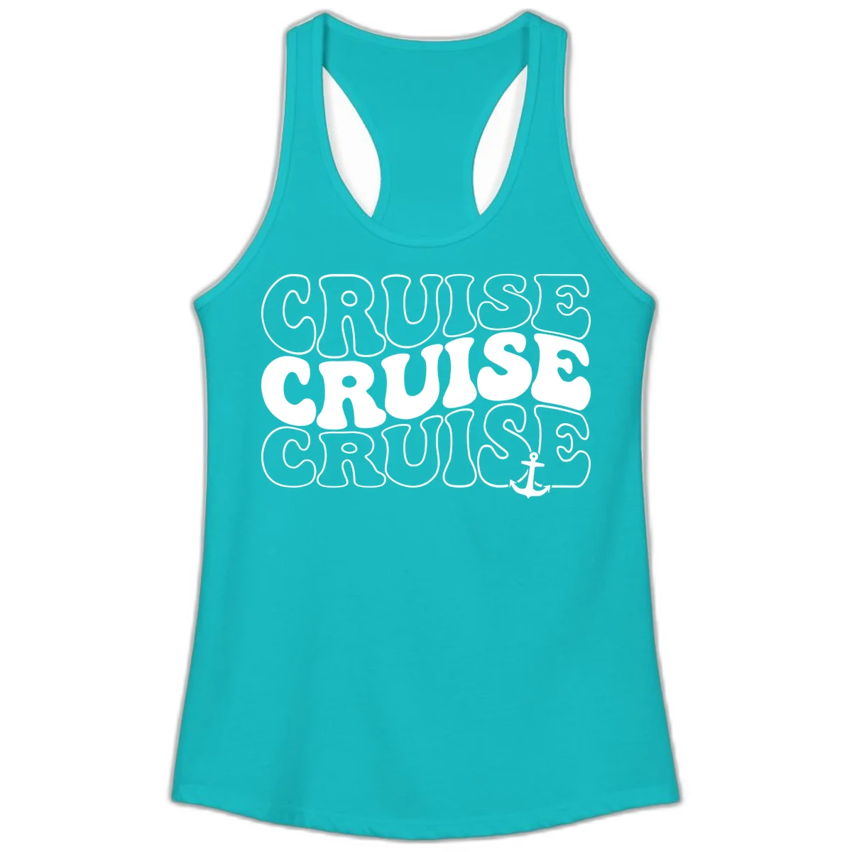 Cruise Cruise Cruise Anchor Design Ladies Tank in Tahiti Blue