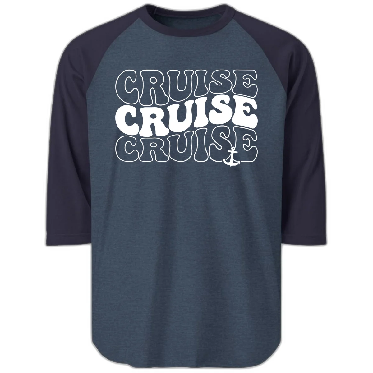 Cruise Cruise Cruise Anchor Design Raglan 3/4 in Heather Denim Navy