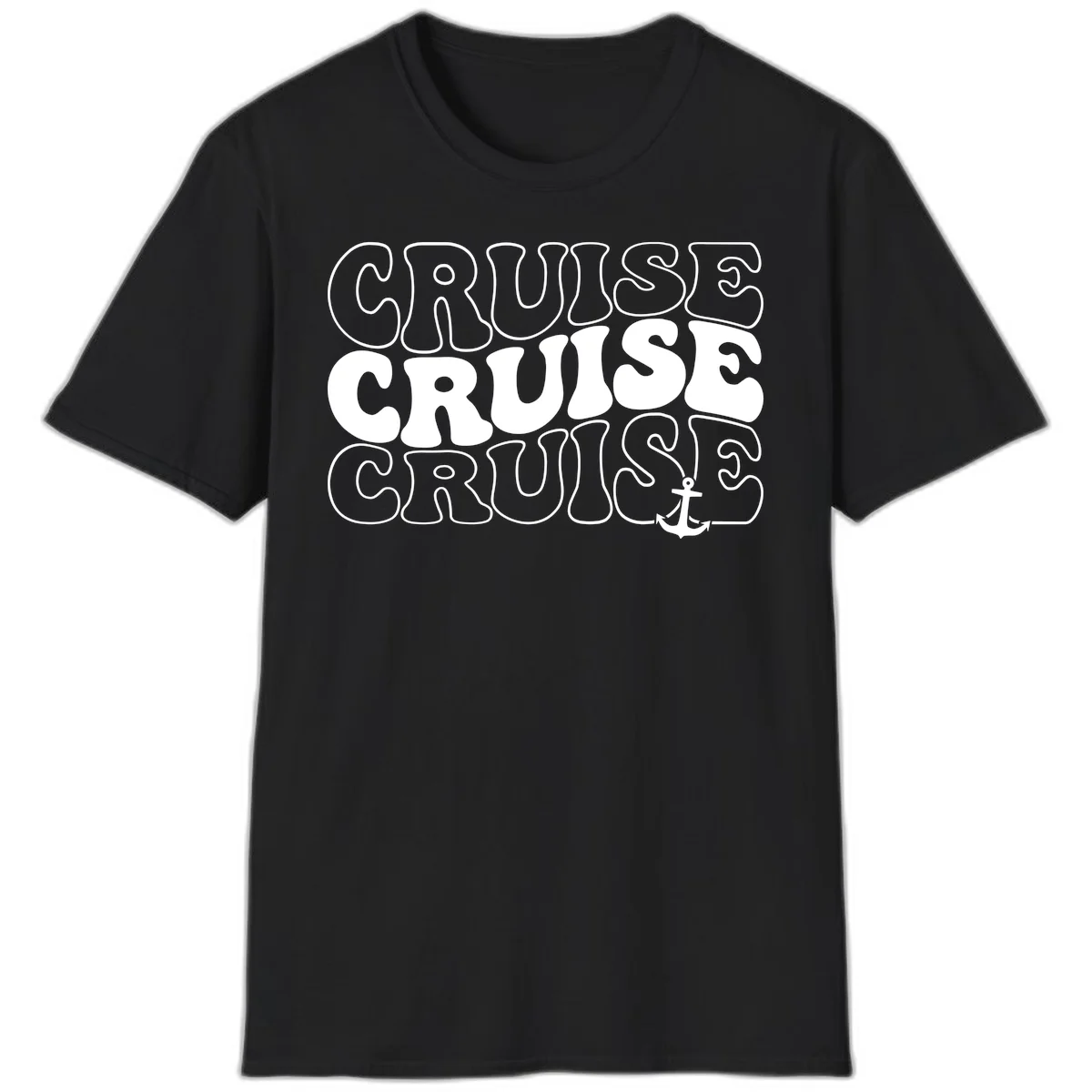 Cruise Cruise Cruise Anchor Design T-Shirt in Black