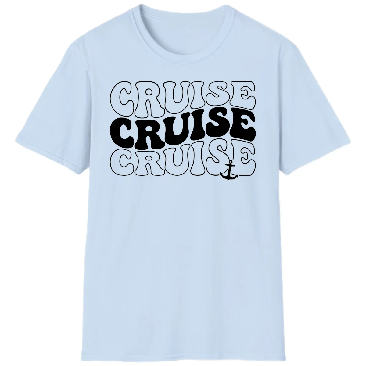 Cruise Cruise Cruise Anchor Design T-Shirt in Light Blue
