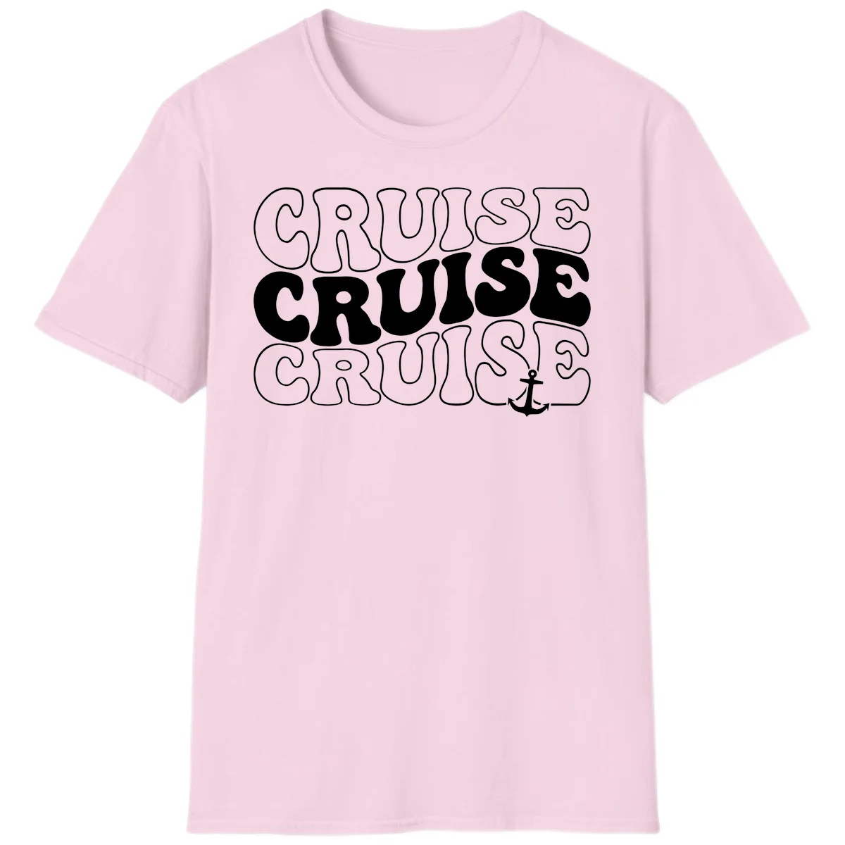 Cruise Cruise Cruise Anchor Design T-Shirt in Light Pink