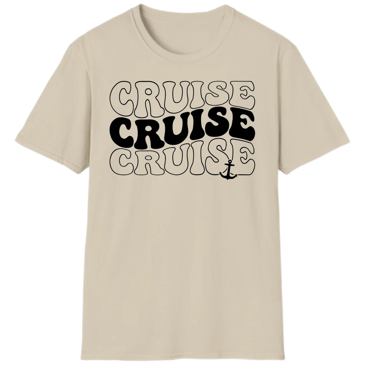 Cruise Cruise Cruise Anchor Design T-Shirt in Sand