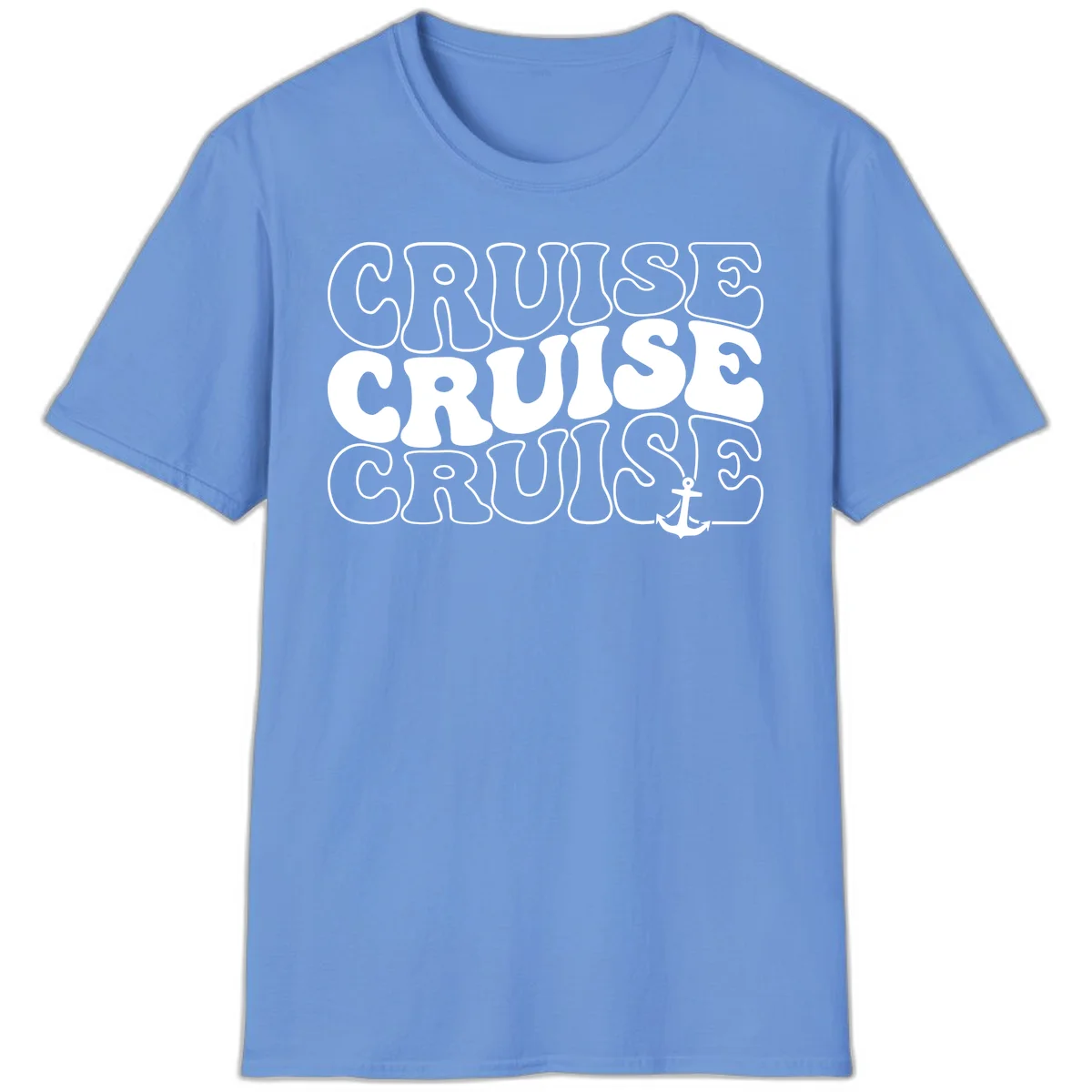 Cruise Cruise Cruise Anchor Design T-Shirt in Carolina Blue