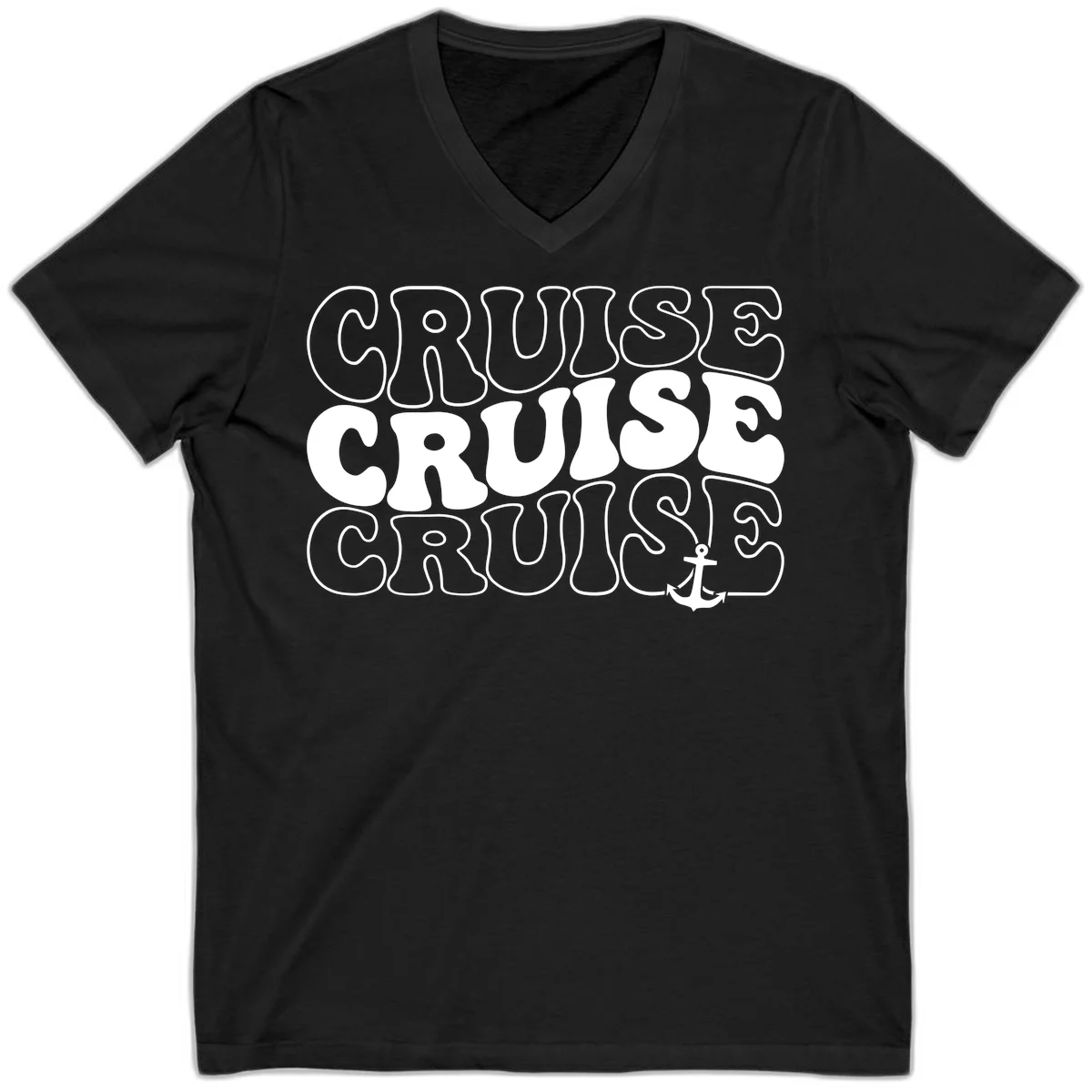 Cruise Cruise Cruise Anchor Design V-Neck in Black