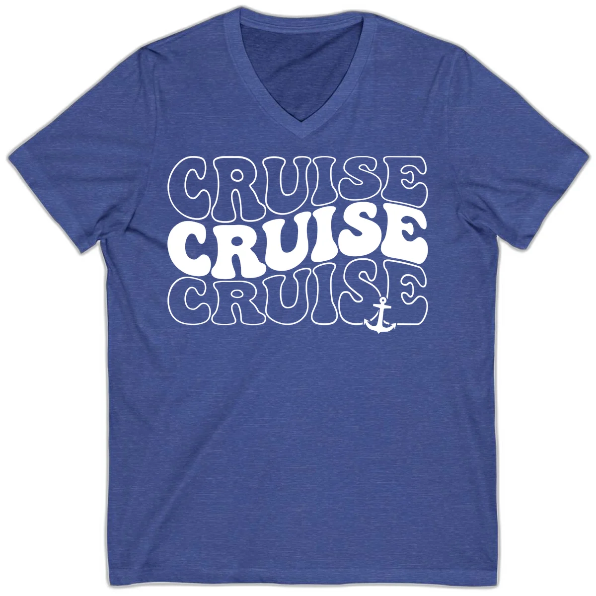 Cruise Cruise Cruise Anchor Design V-Neck in Heather True Royal