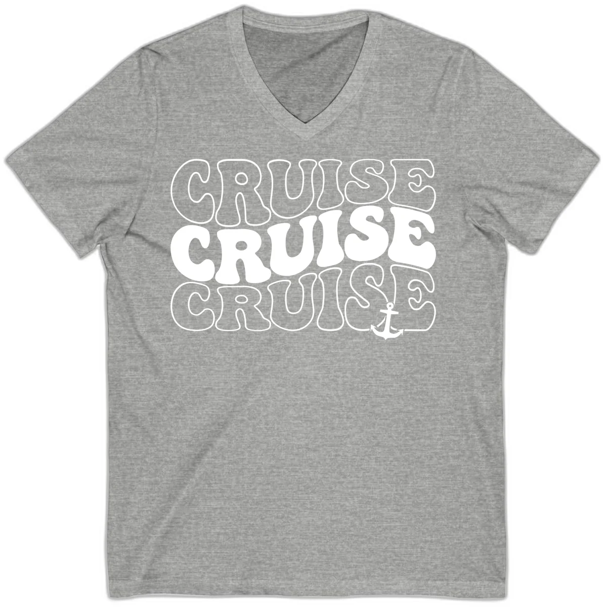 Cruise Cruise Cruise Anchor Design V-Neck in Athletic Heather