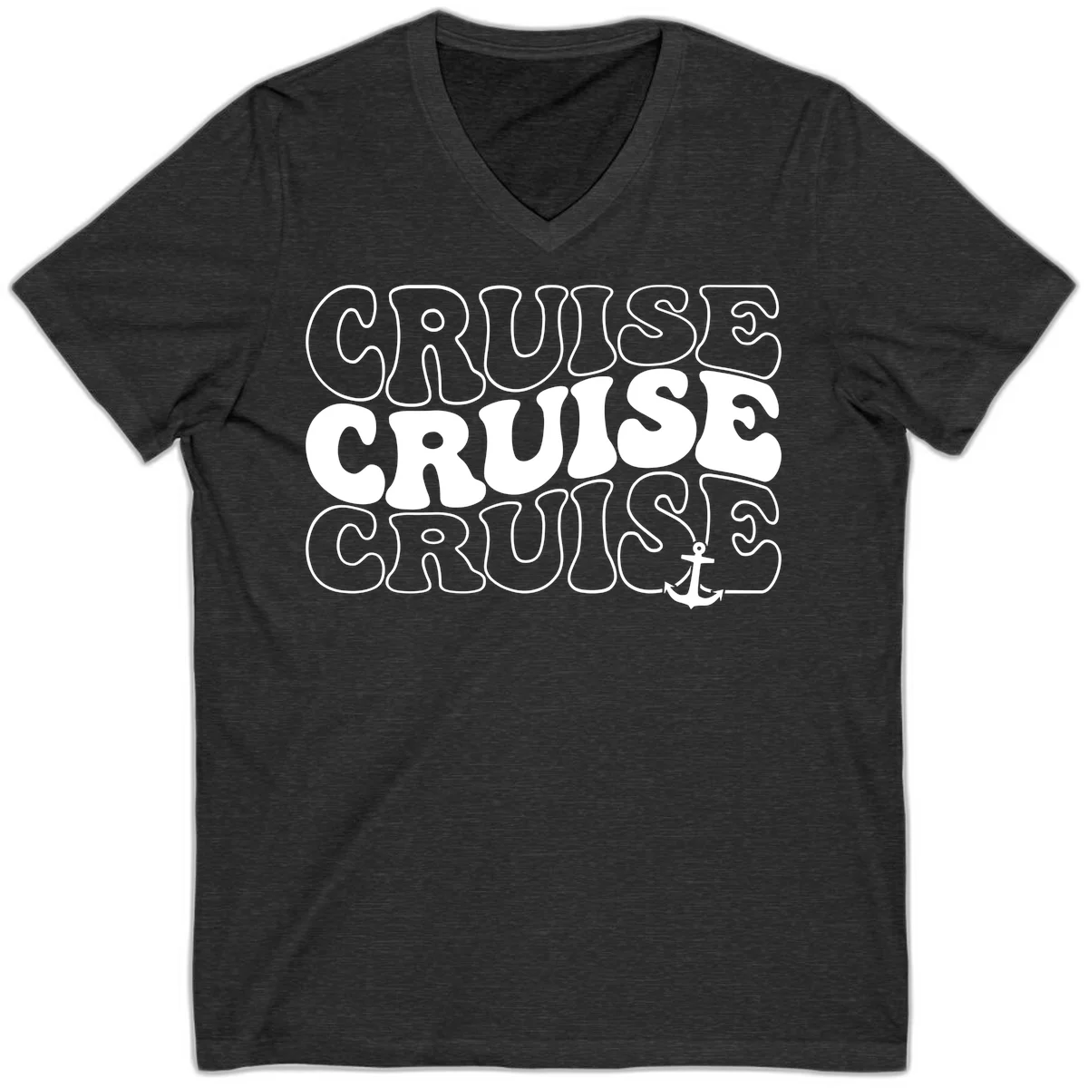 Cruise Cruise Cruise Anchor Design V-Neck in Dark Grey Heather