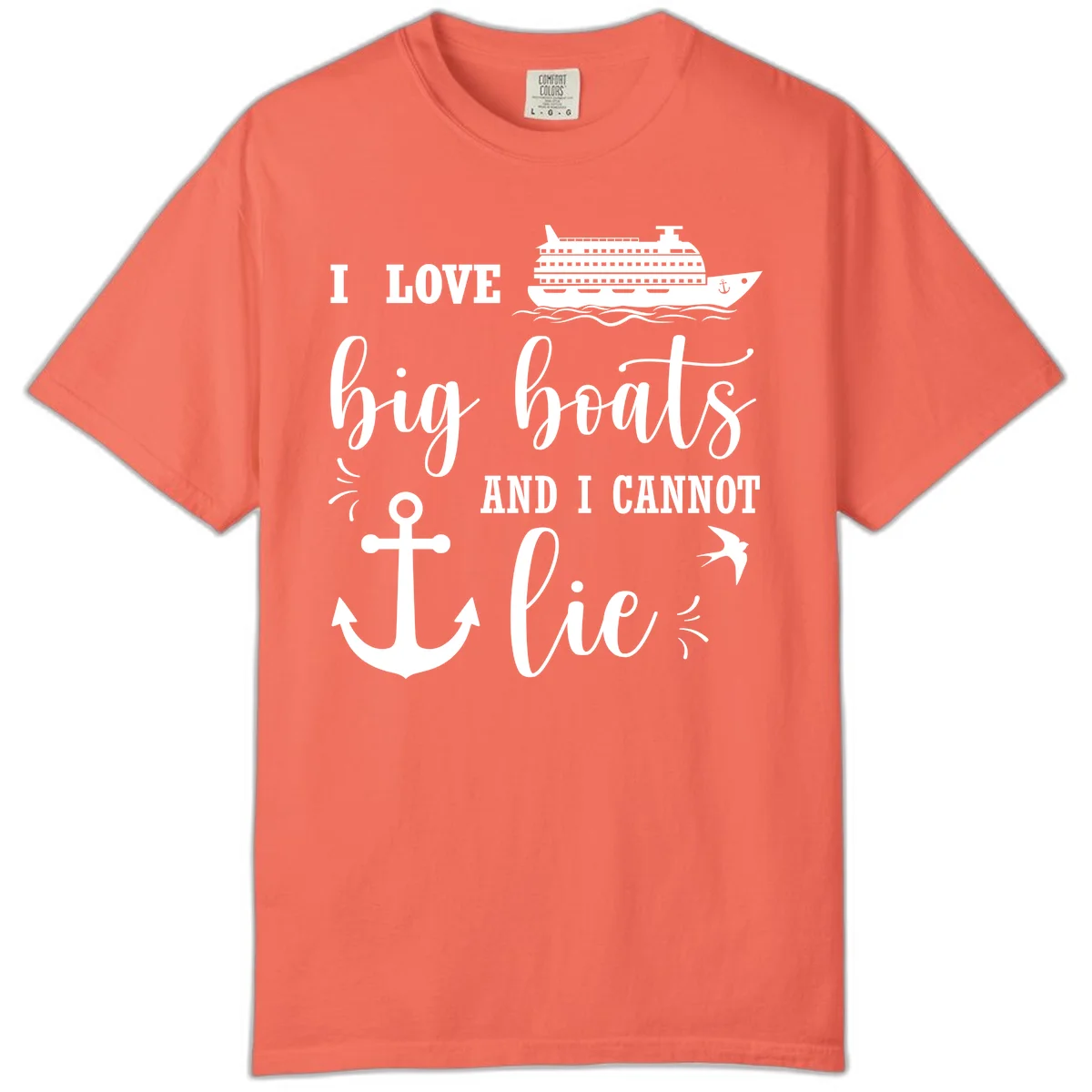 Big Boats And I Cannot Lie Comfort Color in Bright Salmon