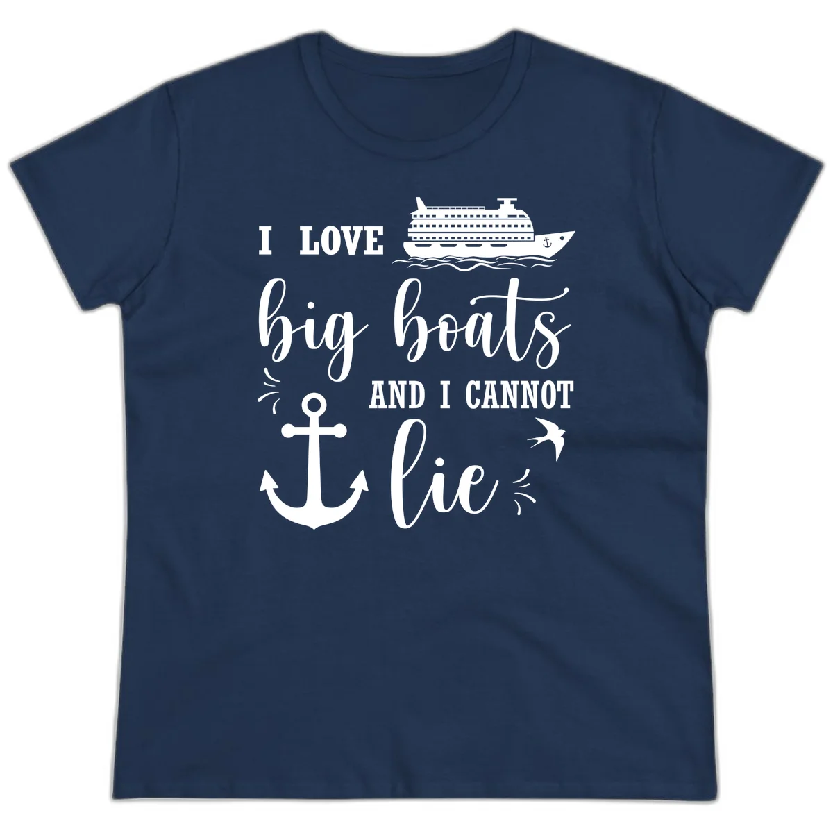 Big Boats And I Cannot Lie Ladies Tee in Navy