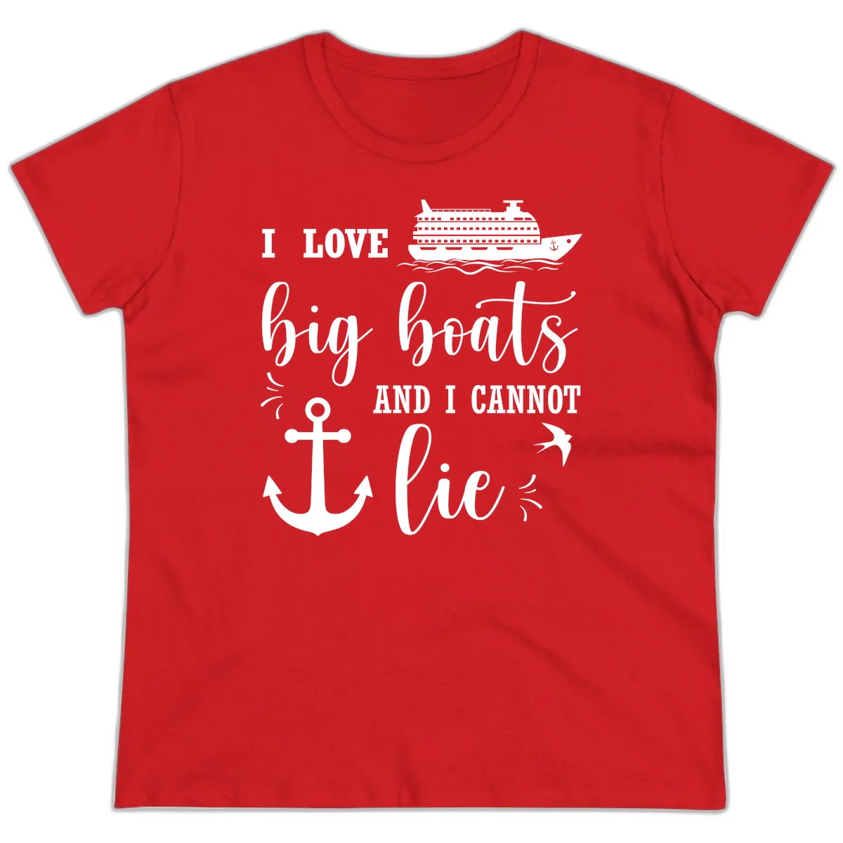 Big Boats And I Cannot Lie Ladies Tee in Red