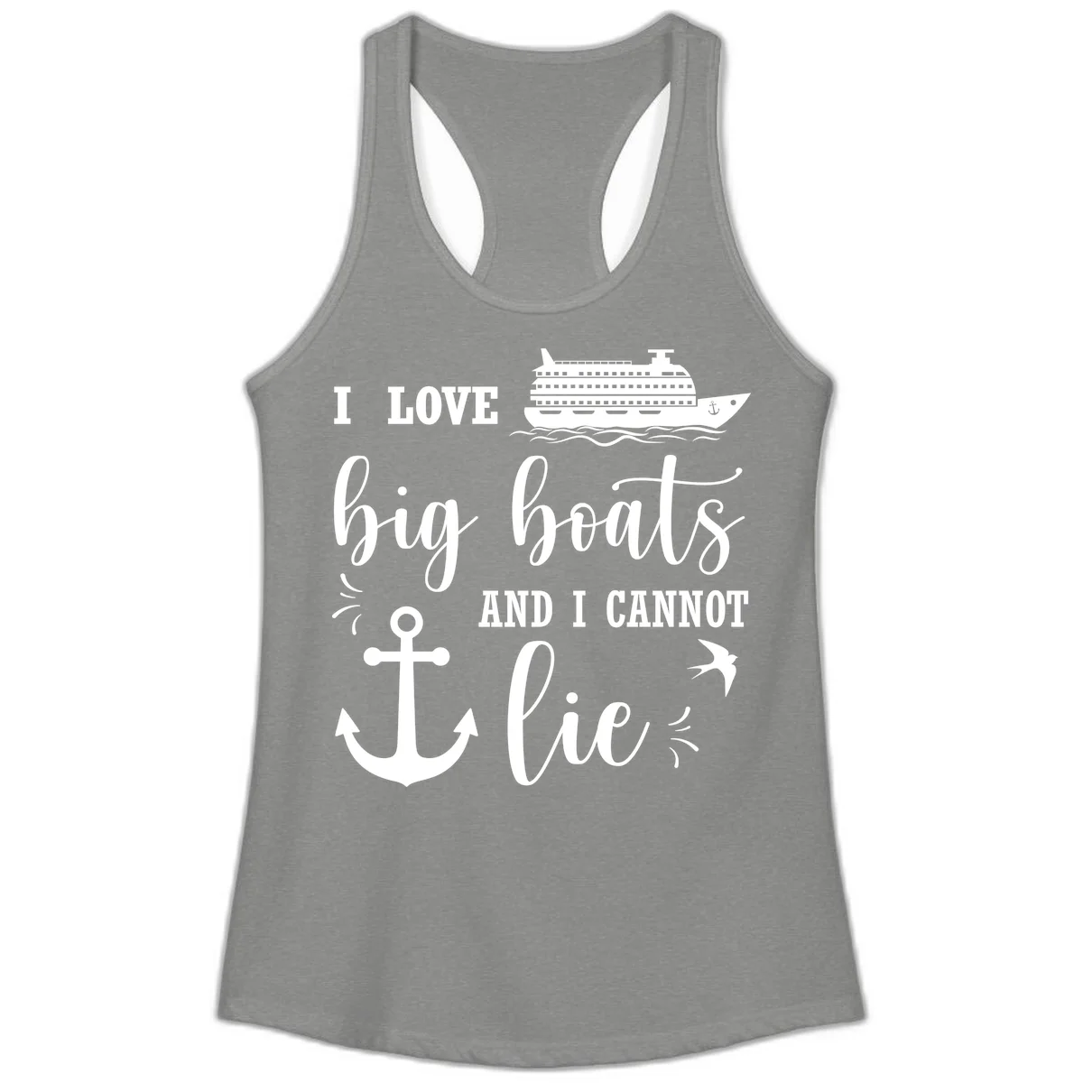 Big Boats And I Cannot Lie Ladies Tank in Heather Grey