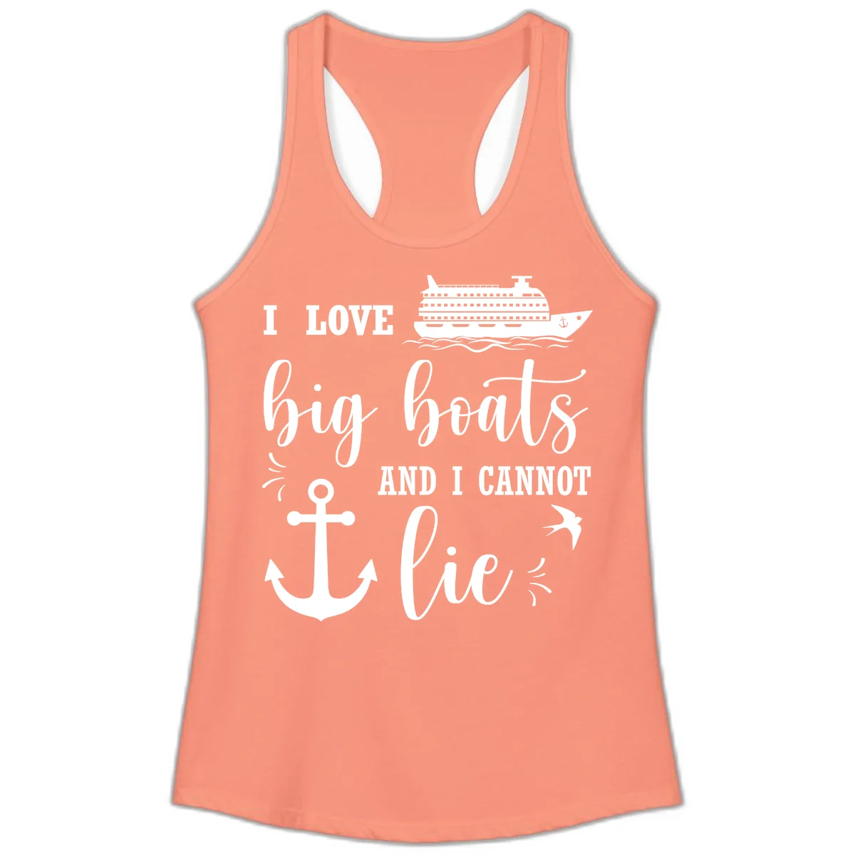 Big Boats And I Cannot Lie Ladies Tank in Solid Light Orange