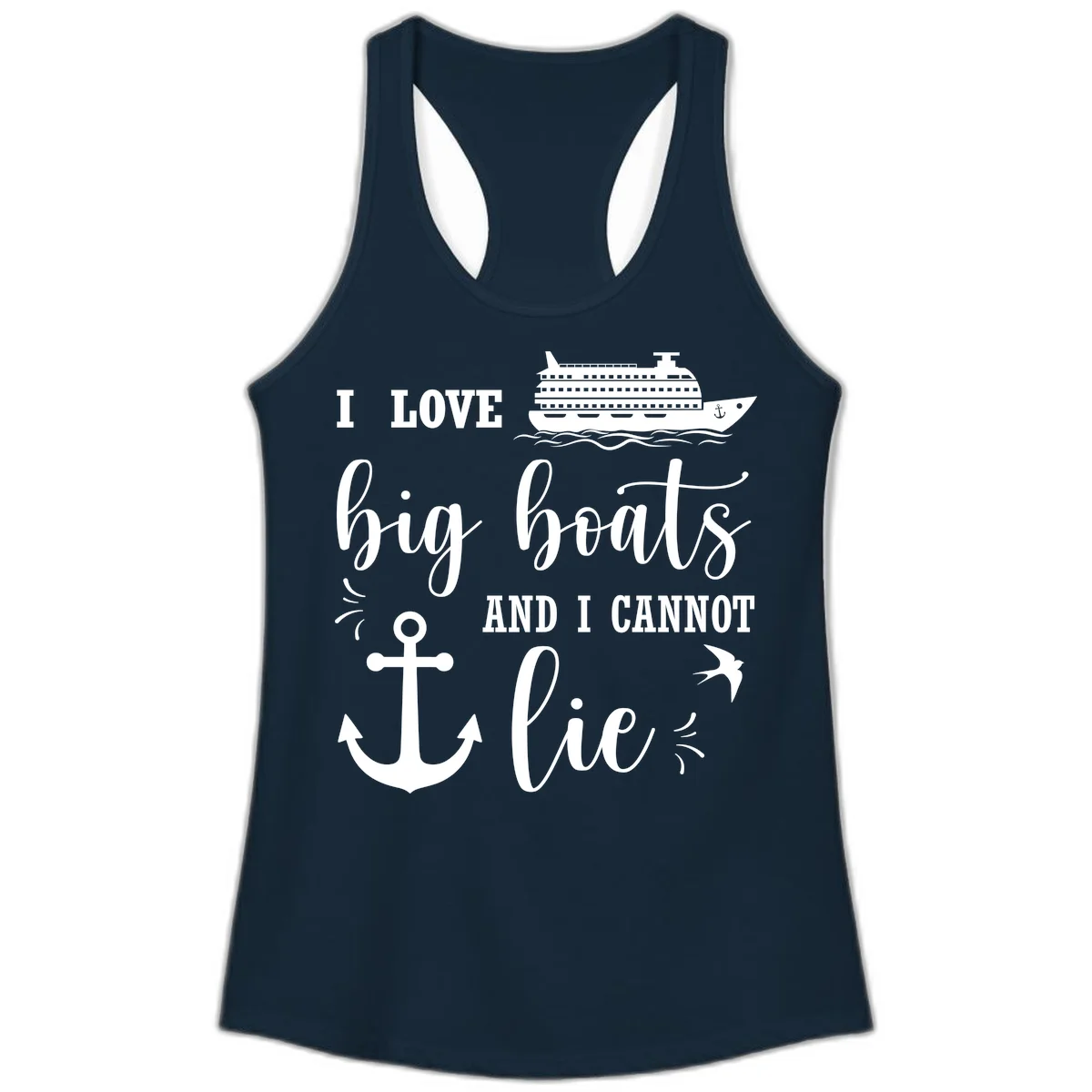 Big Boats And I Cannot Lie Ladies Tank in Solid Midnight Navy