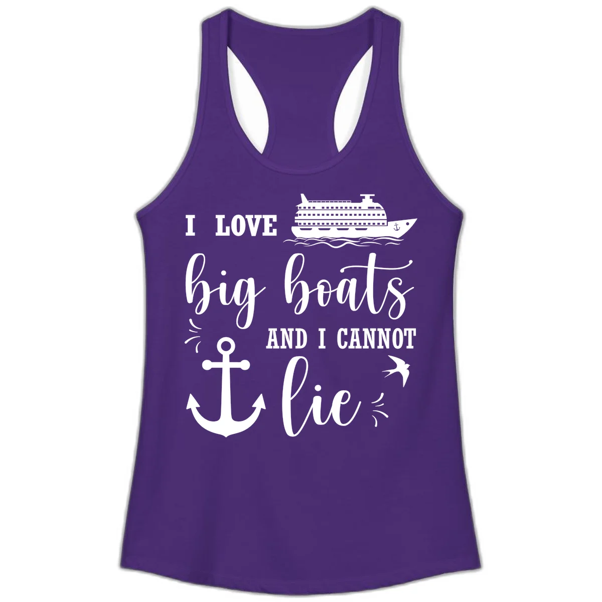 Big Boats And I Cannot Lie Ladies Tank in Solid Purple Rush