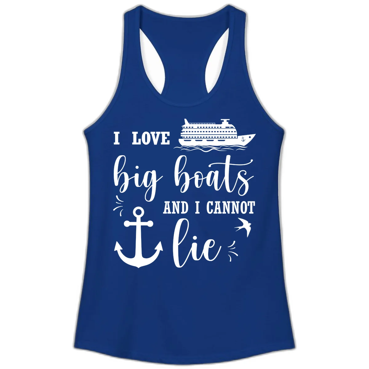 Big Boats And I Cannot Lie Ladies Tank in Solid Royal