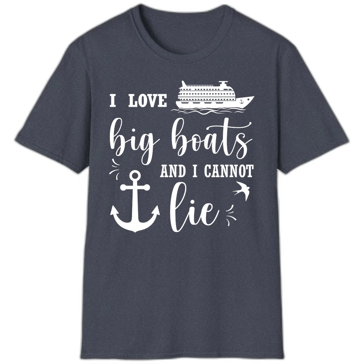 Big Boats And I Cannot Lie T-Shirt in Heather Navy