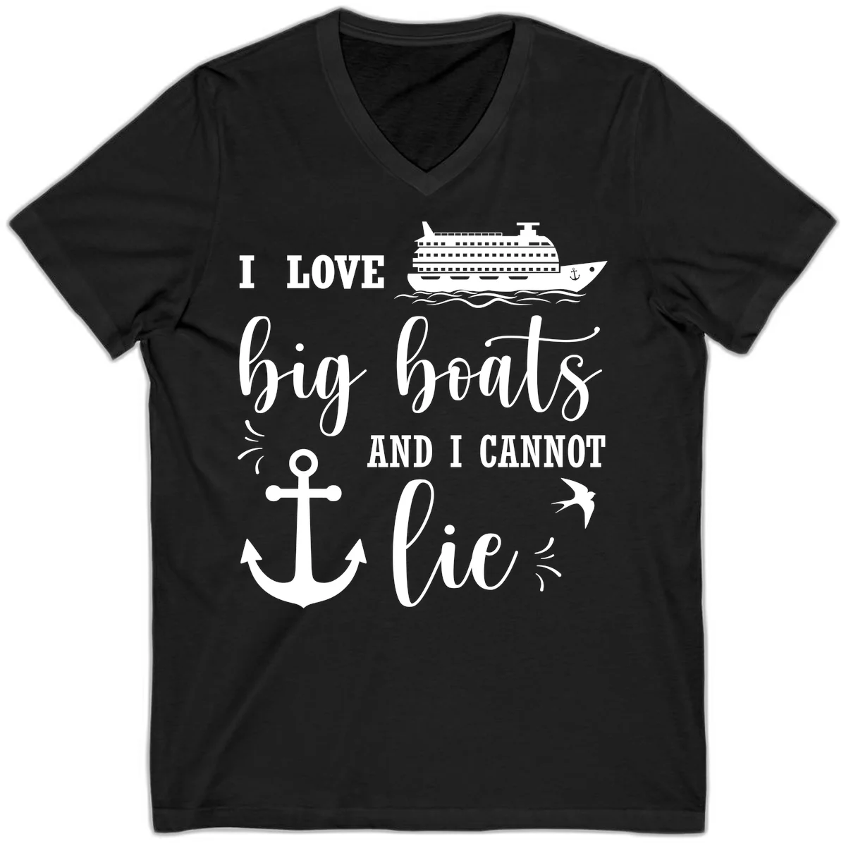 Big Boats And I Cannot Lie V-Neck in Black