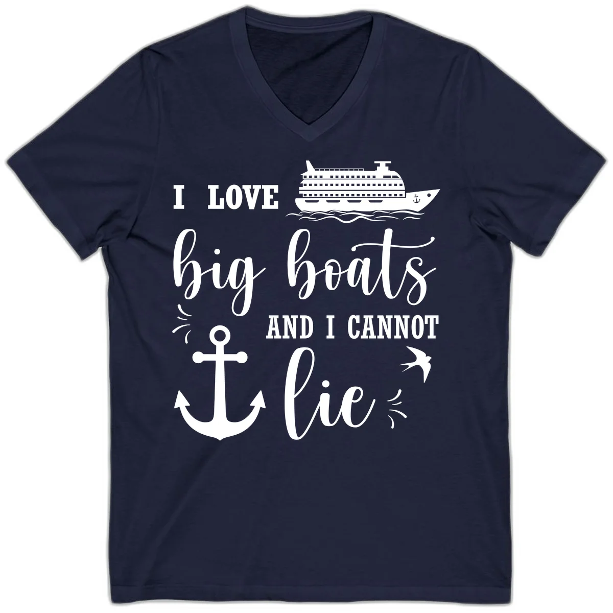 Big Boats And I Cannot Lie V-Neck in Navy