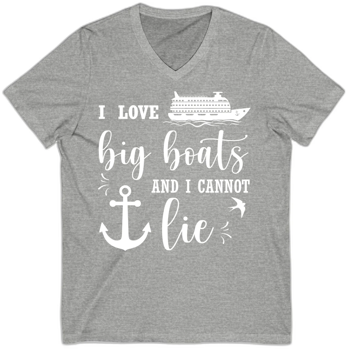 Big Boats And I Cannot Lie V-Neck in Athletic Heather