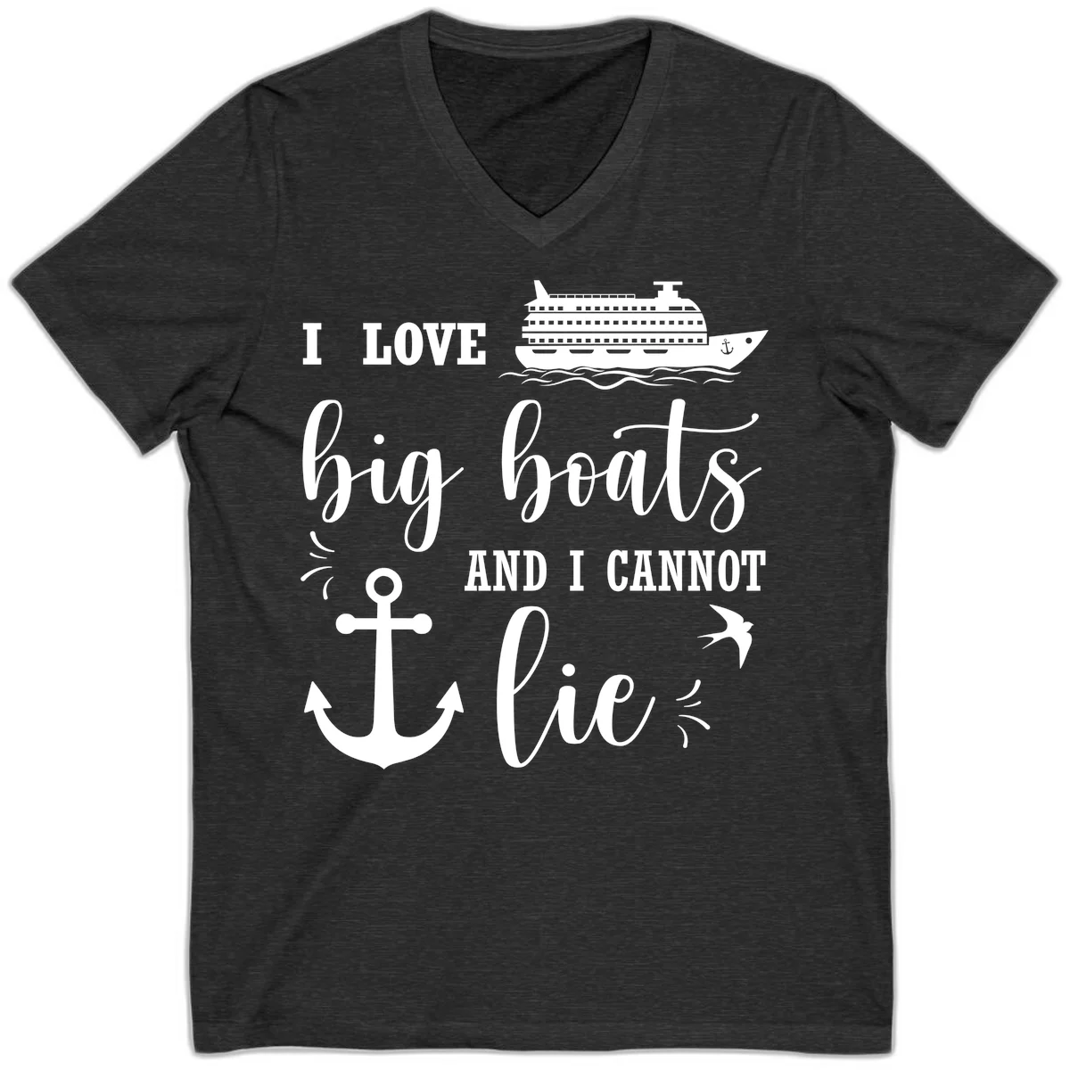 Big Boats And I Cannot Lie V-Neck in Dark Grey Heather