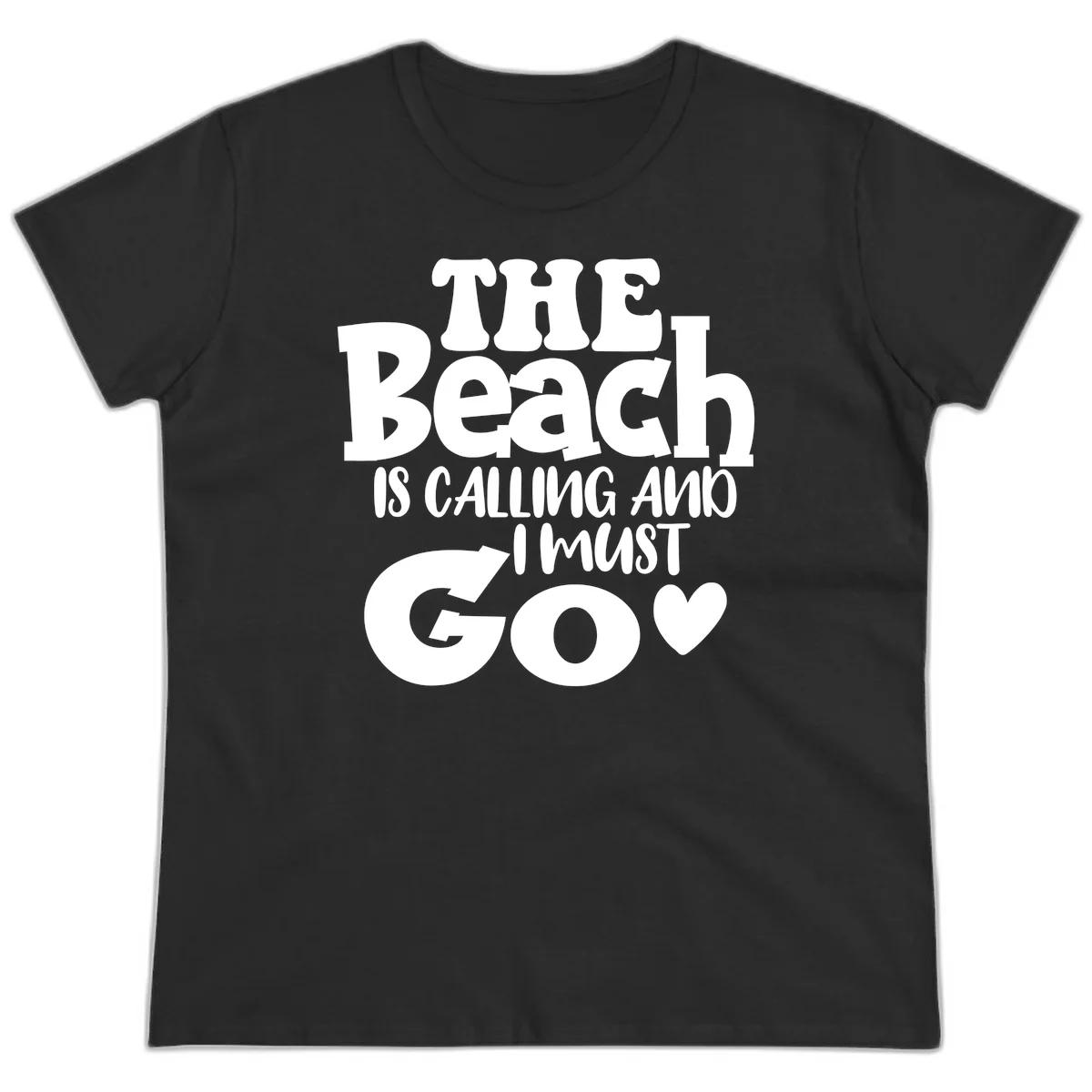 The Beach Is Calling And I Must Go Ladies Tee in Black