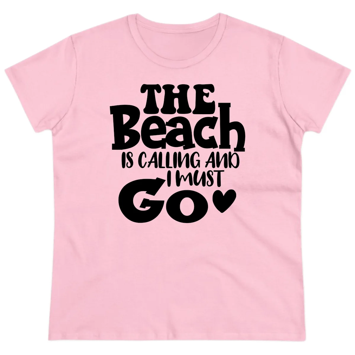 The Beach Is Calling And I Must Go Ladies Tee in Light Pink