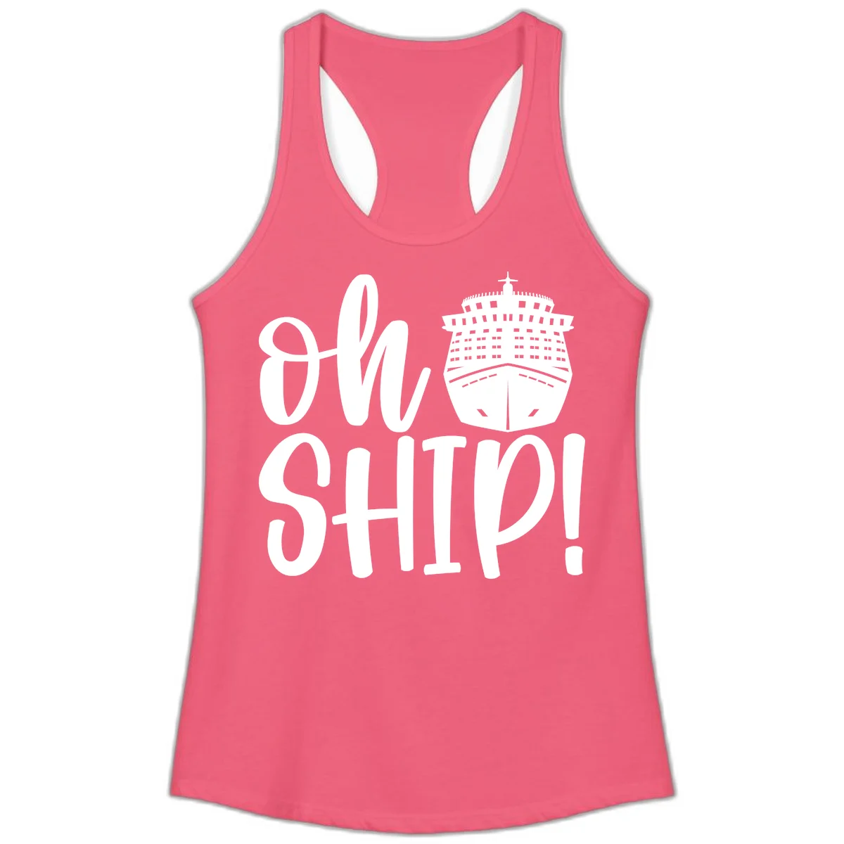 Ow Ship Cruise Design Ladies Tank in Hot Pink