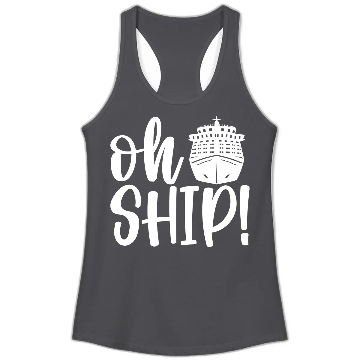 Ow Ship Cruise Design Ladies Tank in Solid Dark Gray