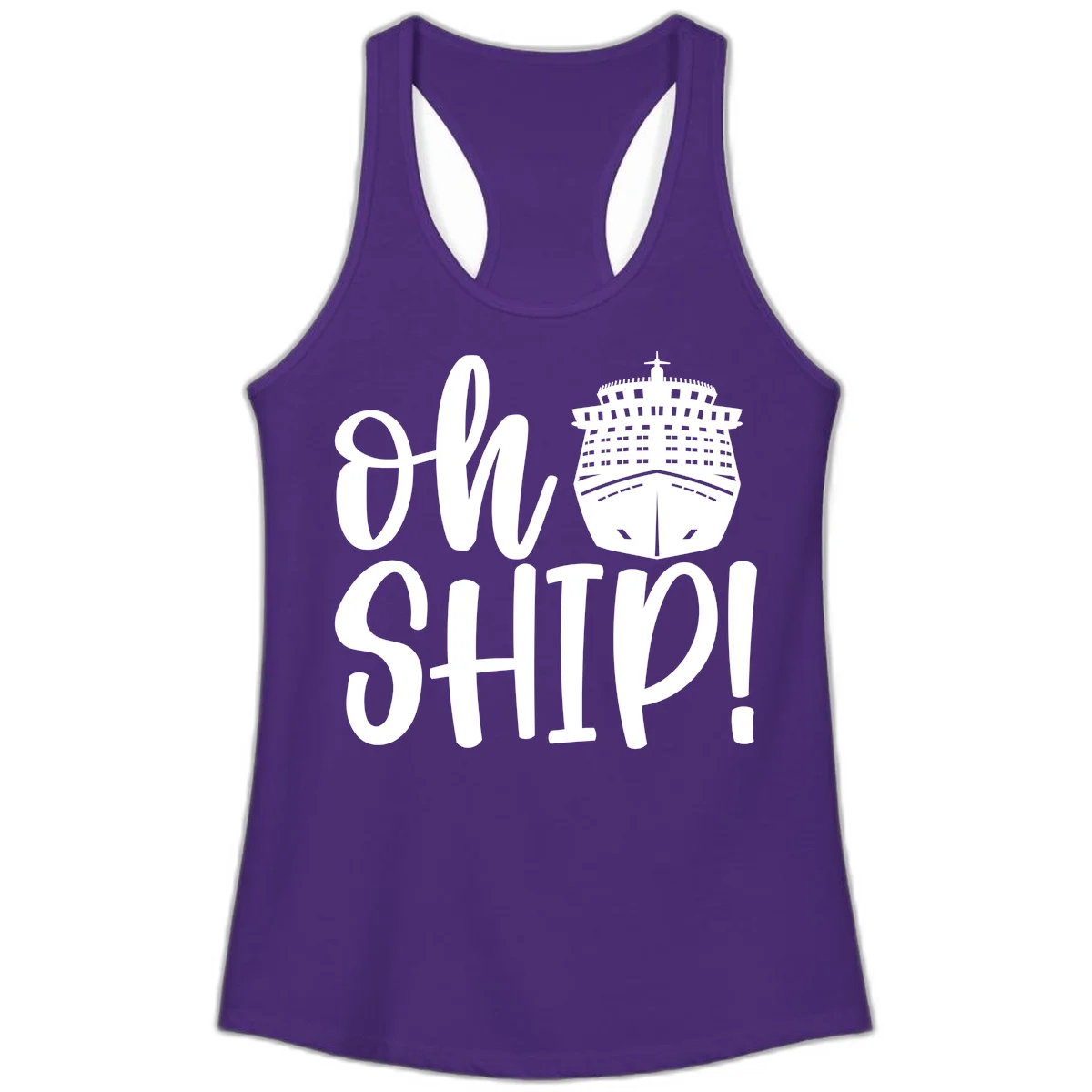 Ow Ship Cruise Design Ladies Tank in Solid Purple Rush