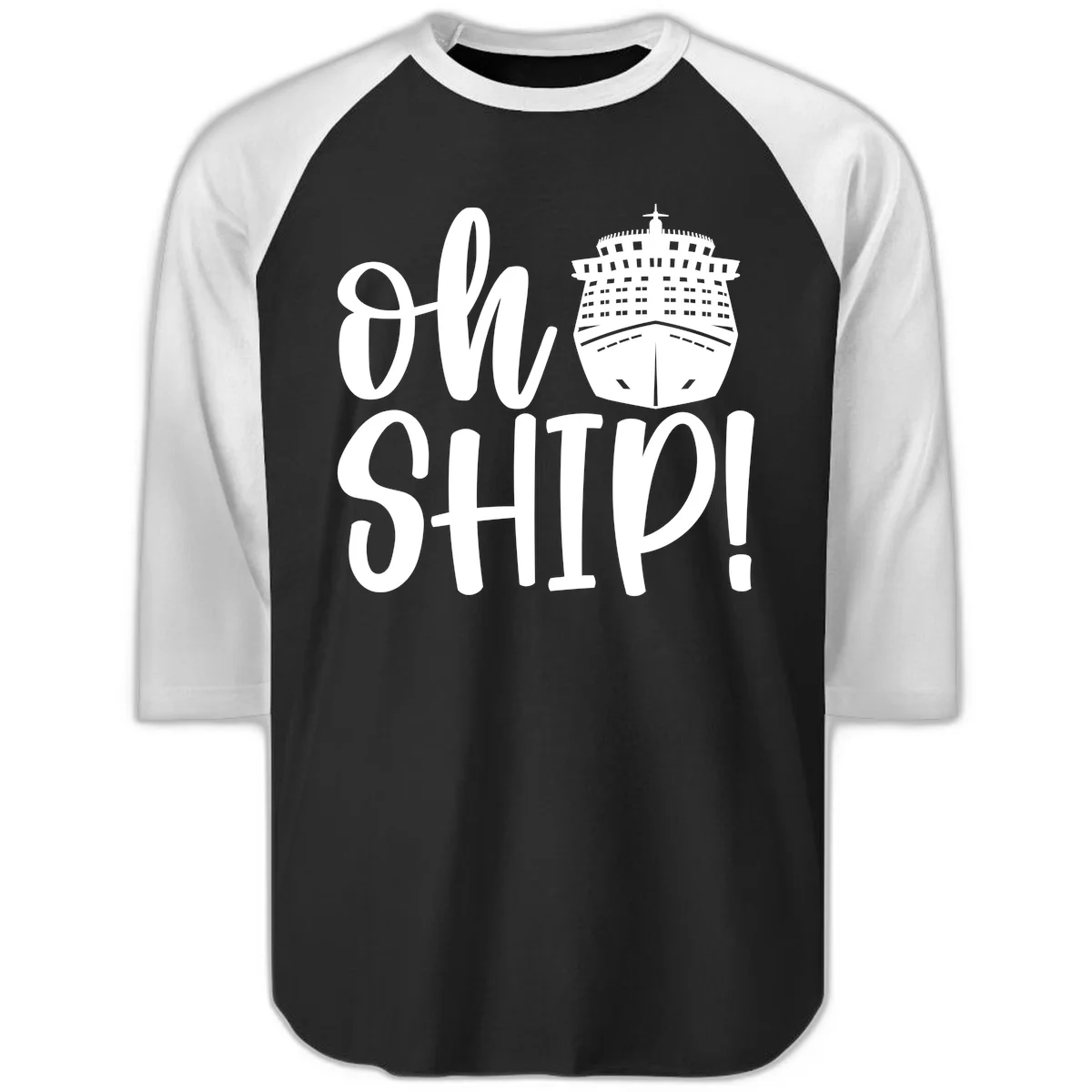 Ow Ship Cruise Design Raglan 3/4 in Black White