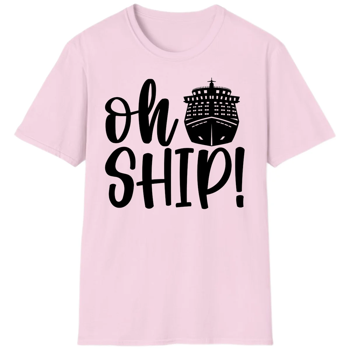 Ow Ship Cruise Design T-Shirt in Light Pink
