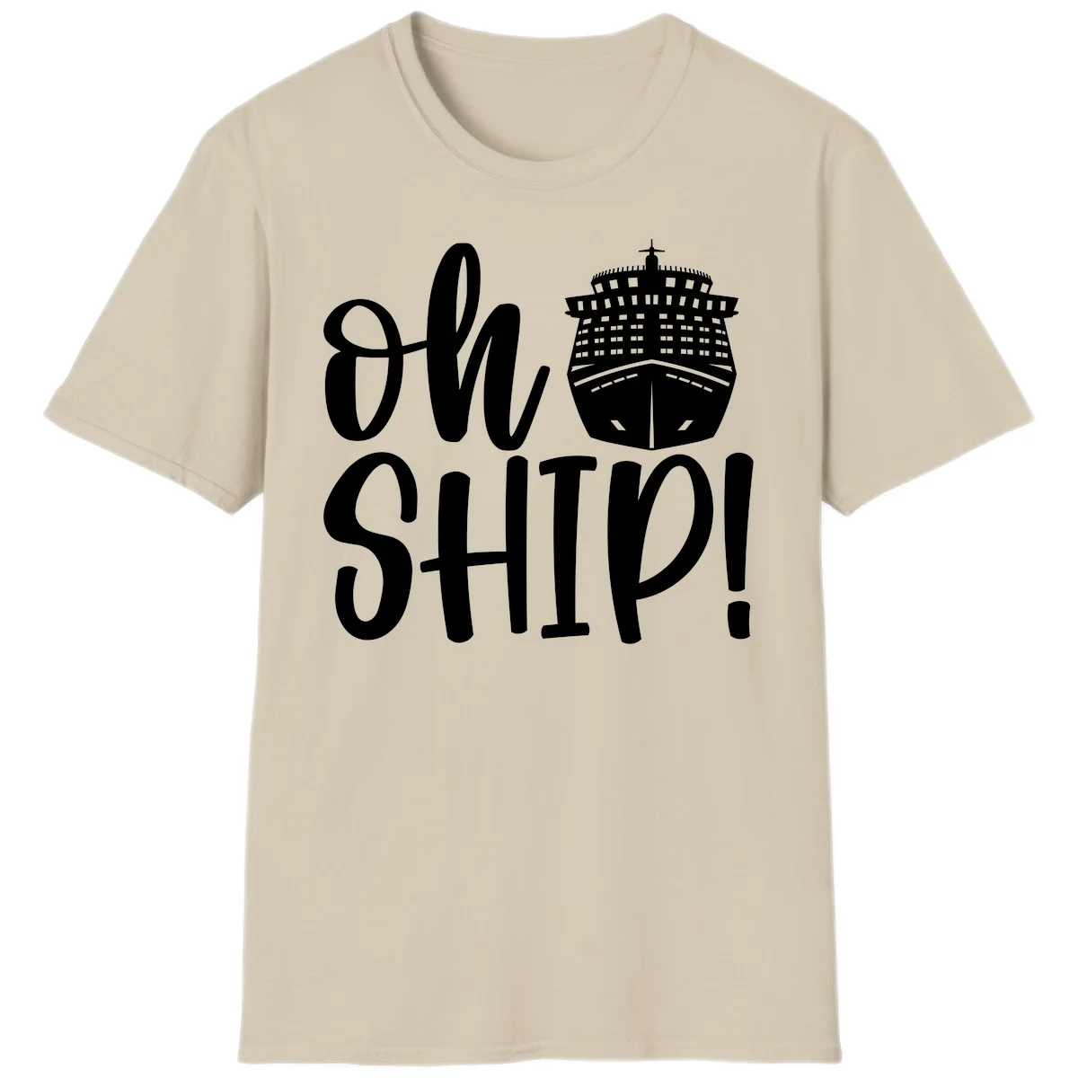 Ow Ship Cruise Design T-Shirt in Sand