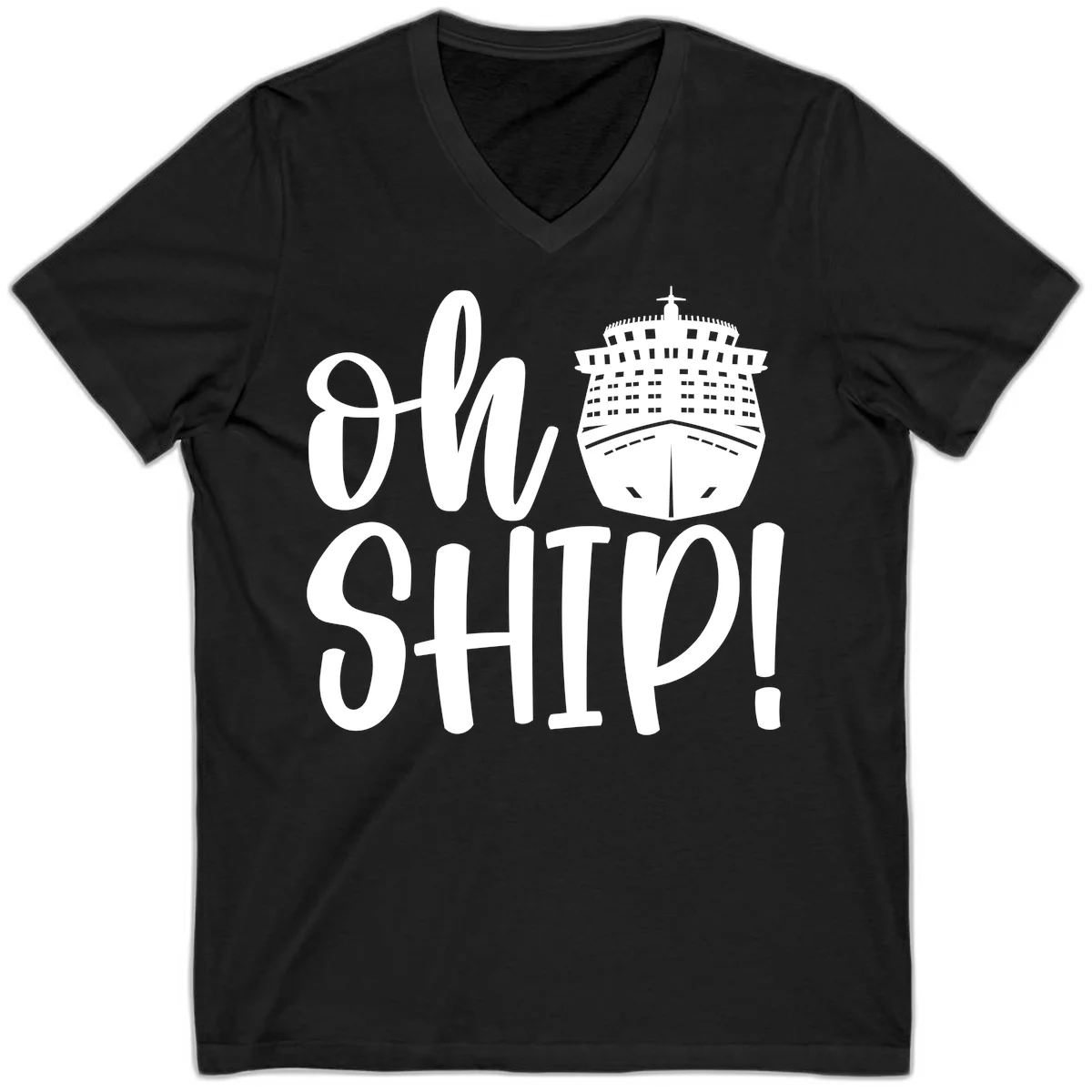 Ow Ship Cruise Design V-Neck in Black