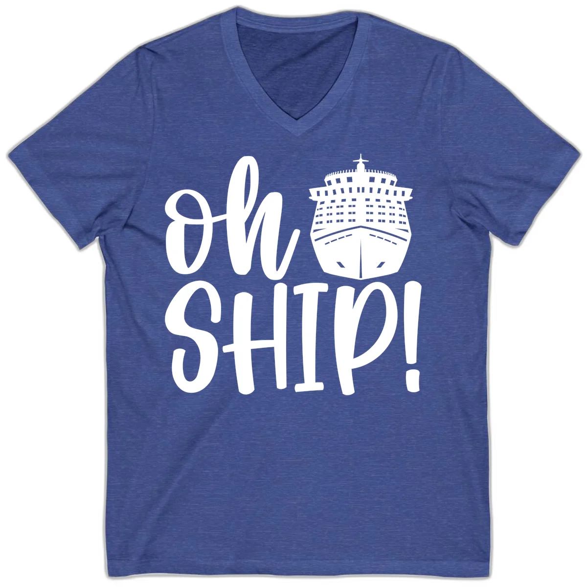 Ow Ship Cruise Design V-Neck in Heather True Royal