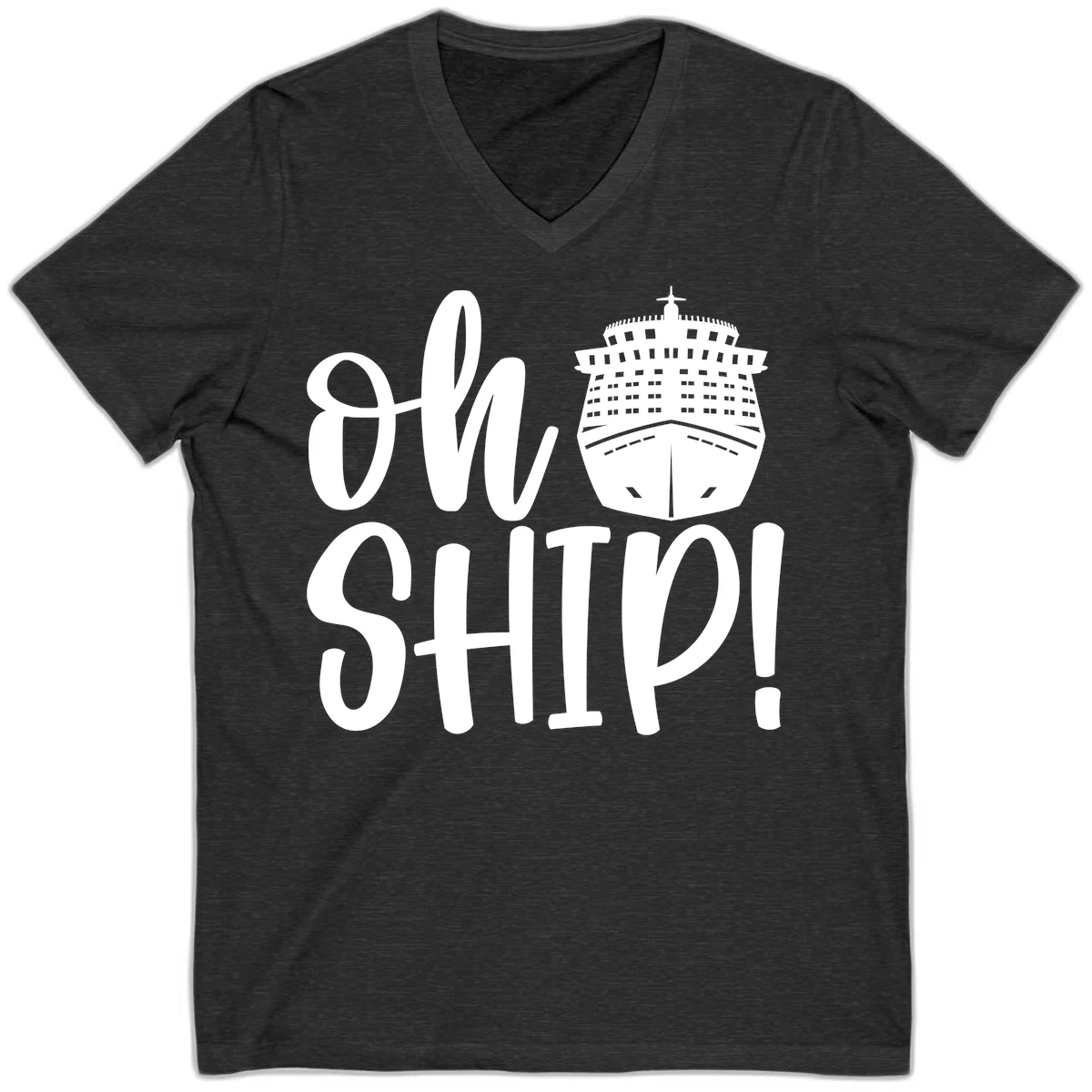 Ow Ship Cruise Design V-Neck in Dark Grey Heather