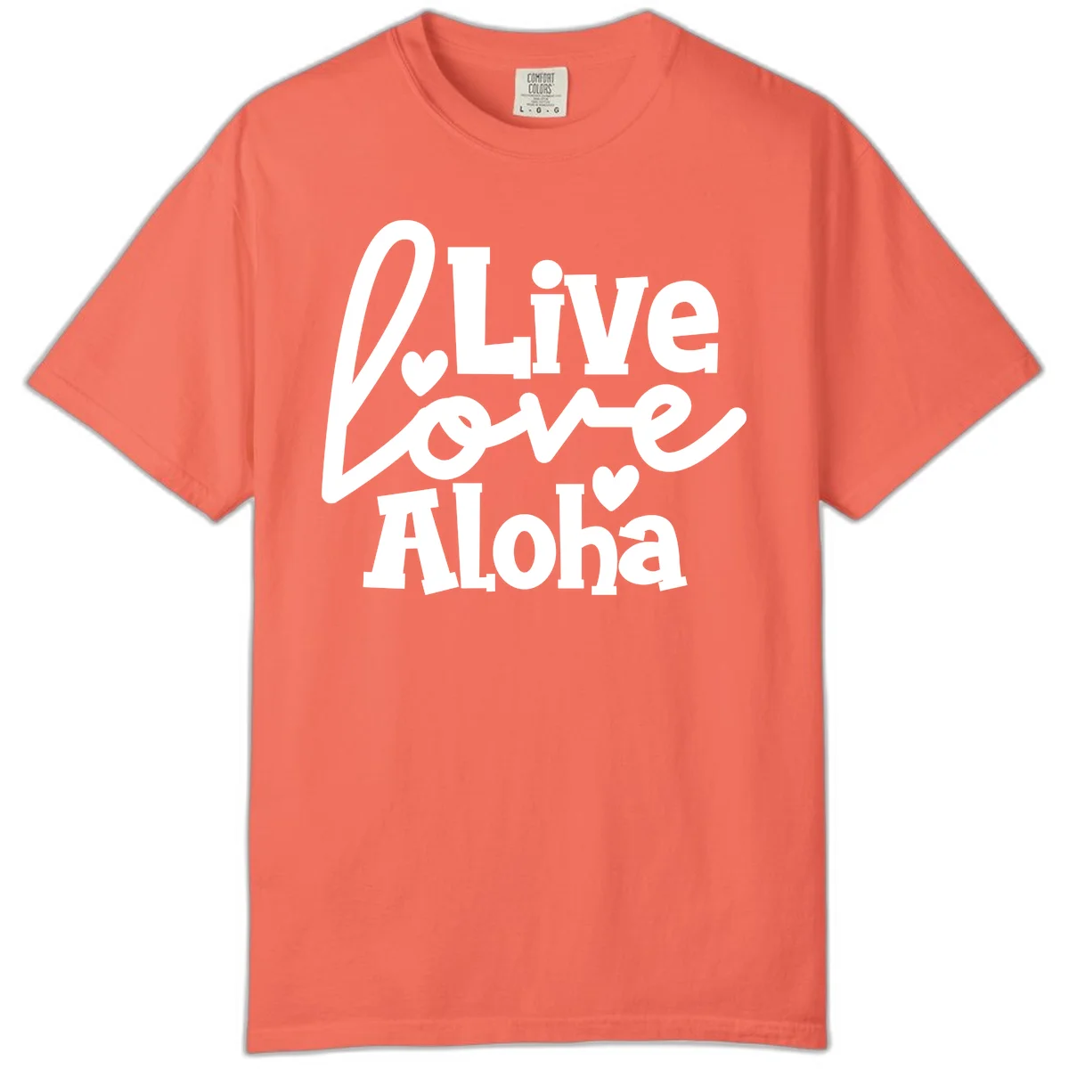 Live Love Aloha Comfort Colors Cruise Tee in Bright Salmon