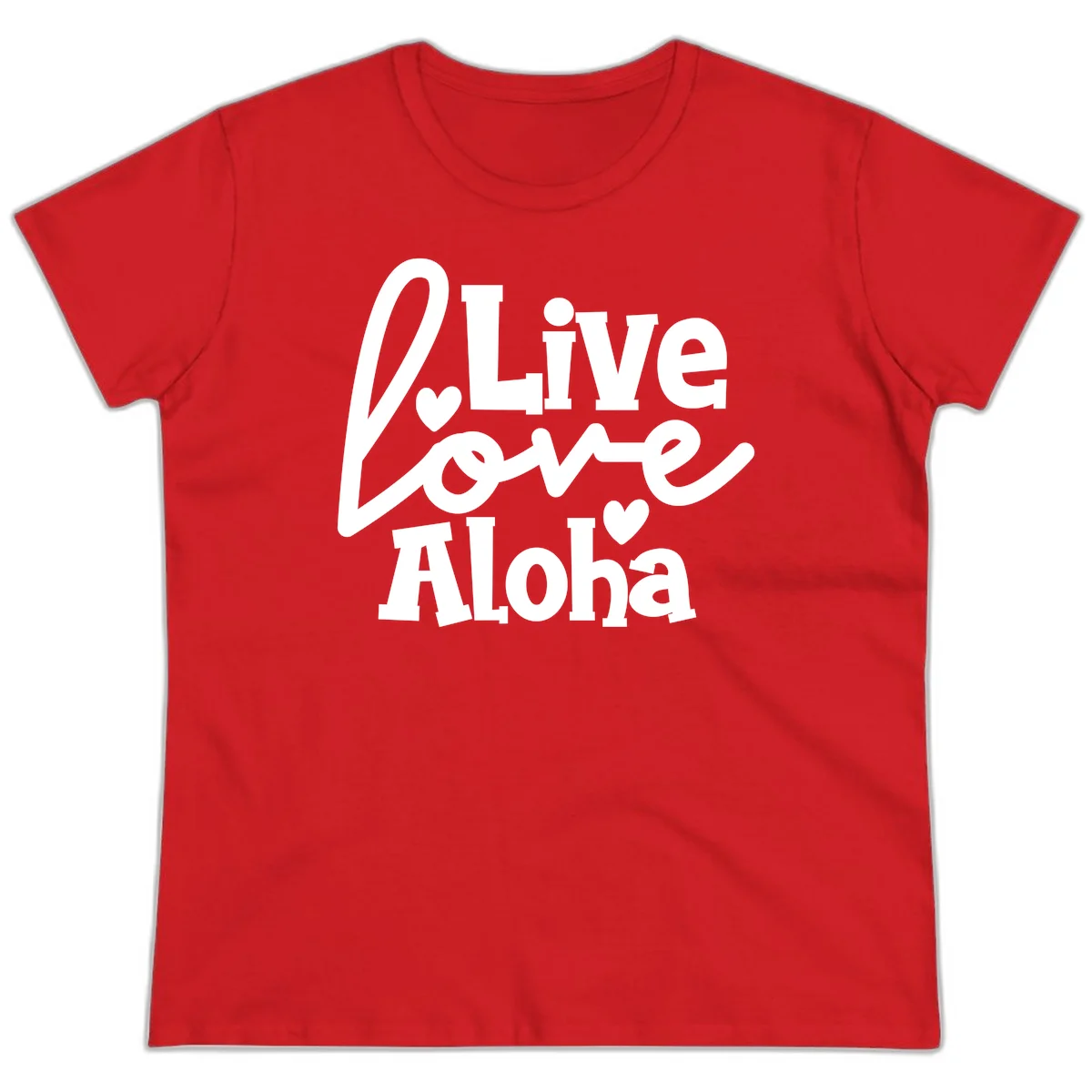 Live Love Aloha Ladies Cruise Vacation Tee in Red