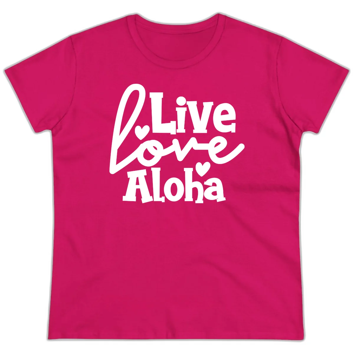 Live Love Aloha Ladies Cruise Vacation Tee in Heliconia
