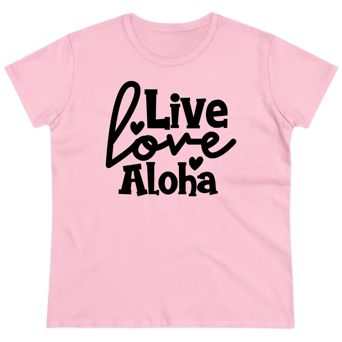 Live Love Aloha Ladies Cruise Vacation Tee in Light Pink
