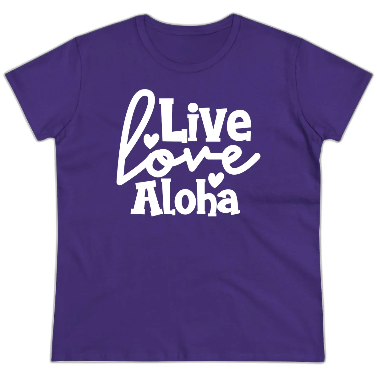 Live Love Aloha Ladies Cruise Vacation Tee in Purple