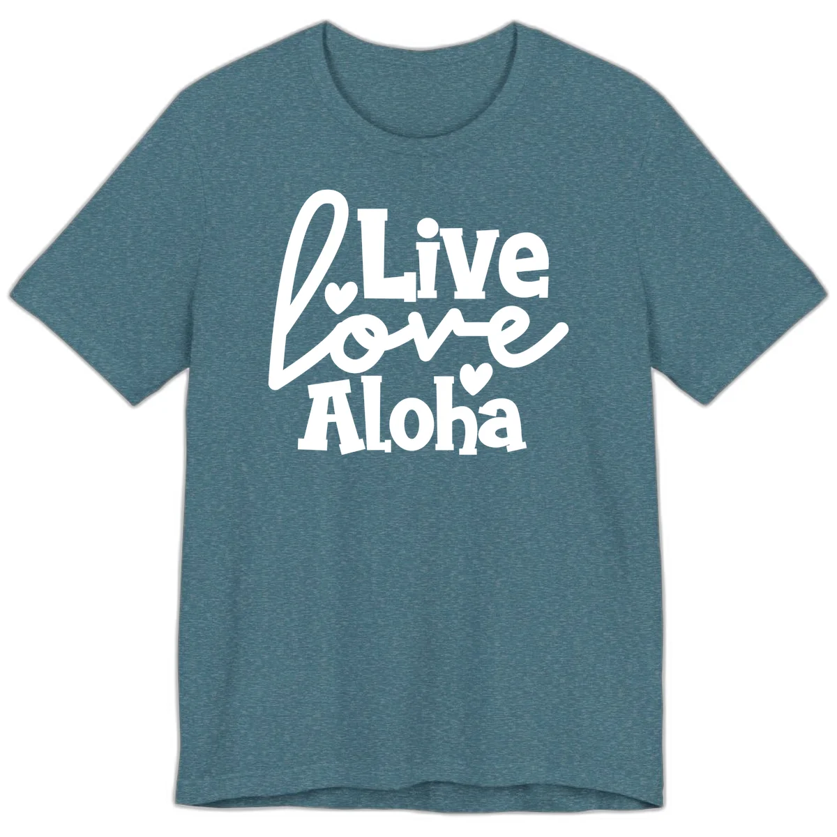 Live Love Aloha Premium Island Cruise Tee in Heather Deep Teal