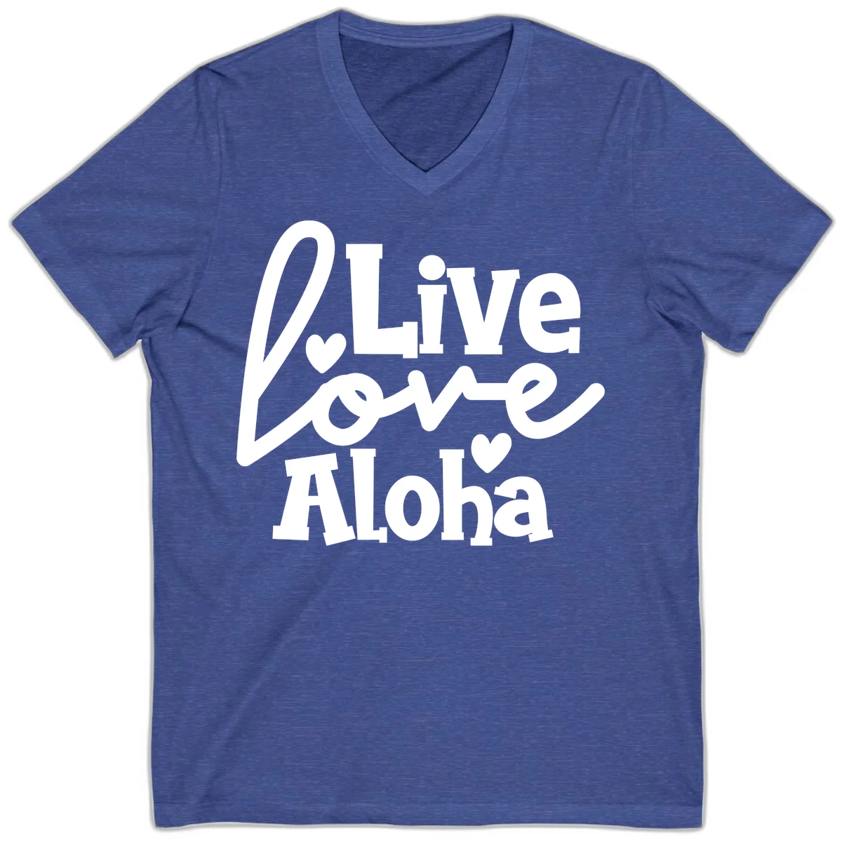 Live Love Aloha Island Cruise V-Neck Tee in Heather True Royal