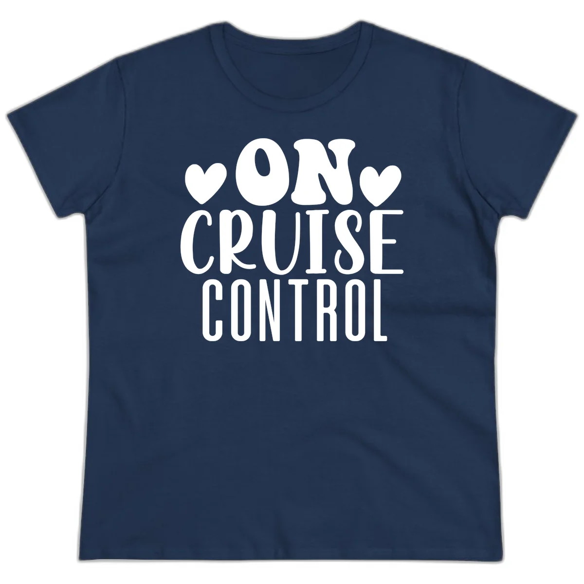 On Cruise Control Ladies Funny Cruise Tee in Navy