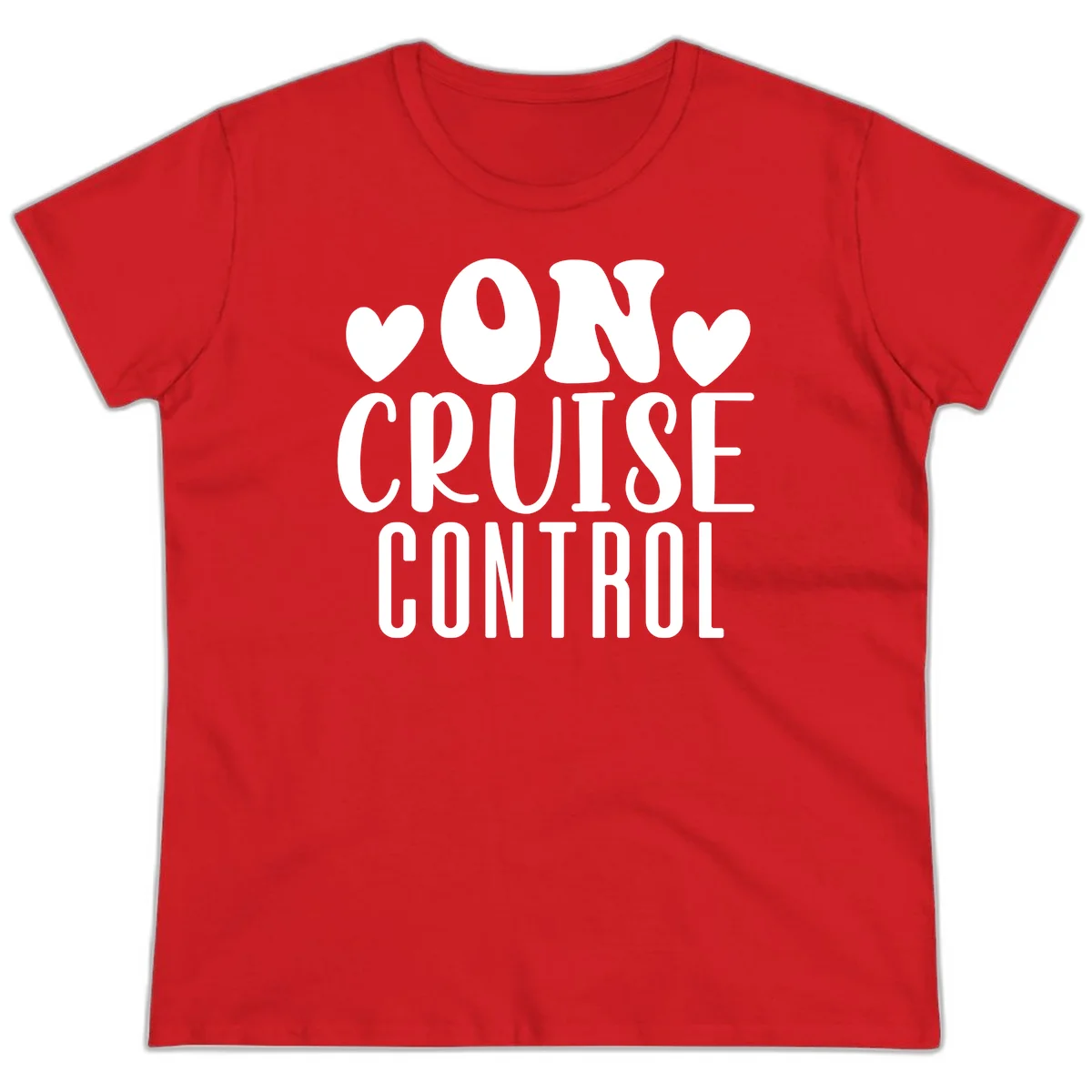 On Cruise Control Ladies Funny Cruise Tee in Red
