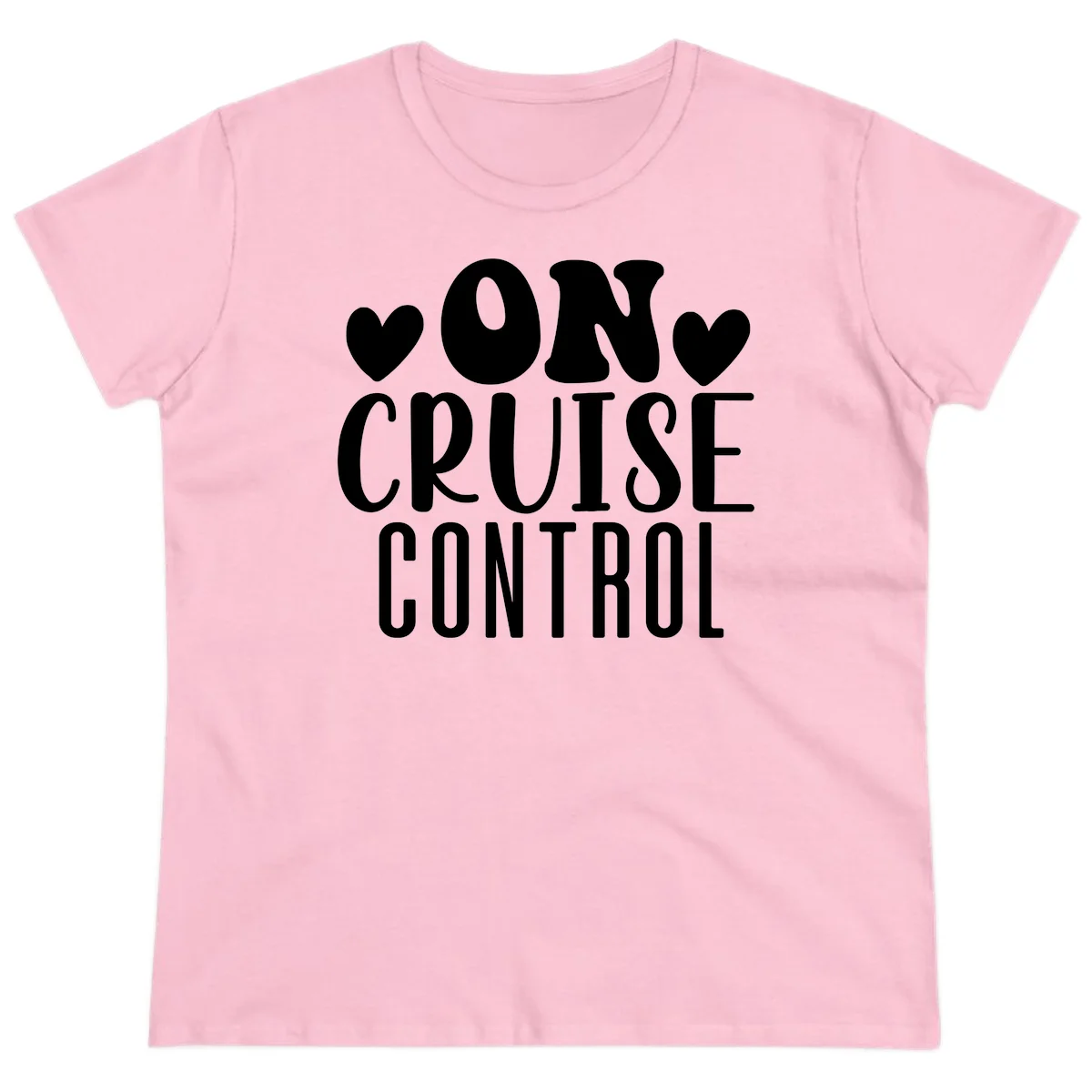 On Cruise Control Ladies Funny Cruise Tee in Light Pink