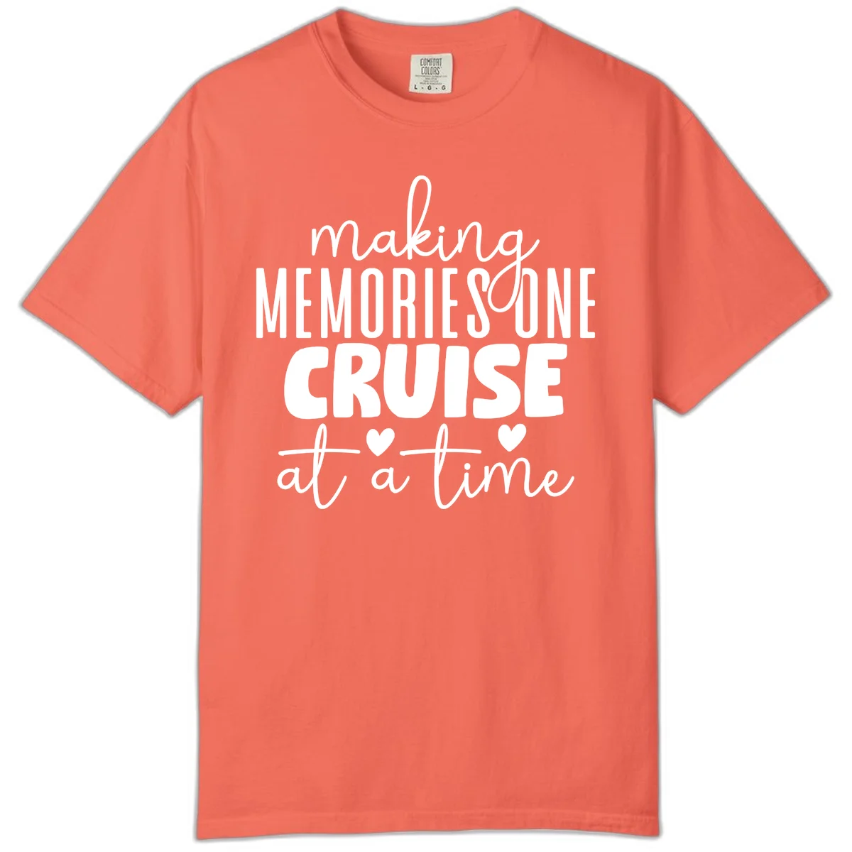 Making Memories One Cruise At A Time Comfort Color Tee in Bright Salmon