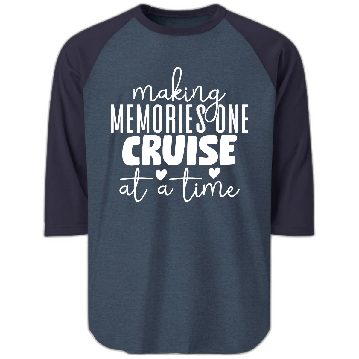 Making Memories One Cruise At A Time Raglan 3/4 in Heather Denim Navy