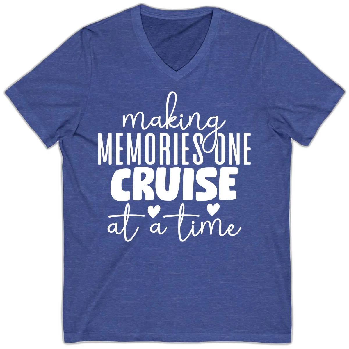Making Memories One Cruise At A Time V-Neck in Heather True Royal
